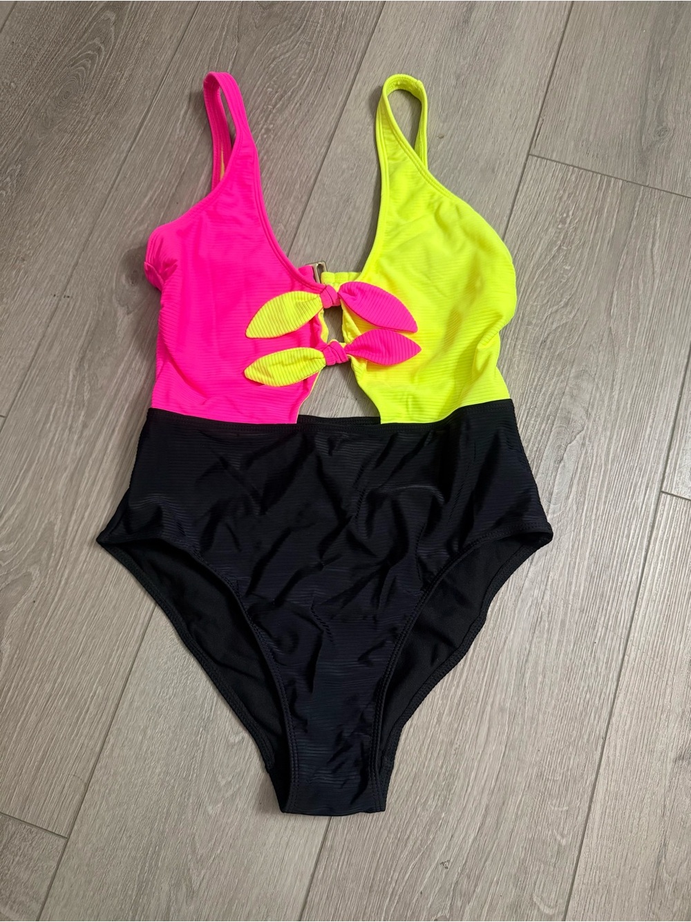 NWT No Boundaries Neon Yellow & Hot Pink Colorblock One-Piece Swimsuit